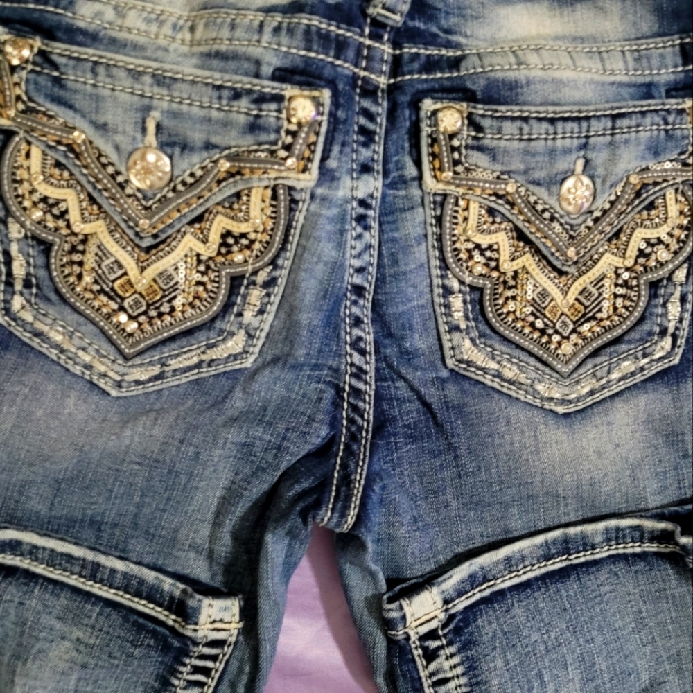 Women's Blue Embellished Jeans Miss Me 26 Slim Boot